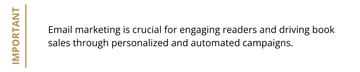 Important - Email marketing is crucial for engaging readers and driving book sales through personalized and automated campaigns.