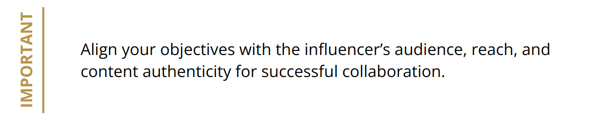 Important - Align your objectives with the influencer’s audience, reach, and content authenticity for successful collaboration.