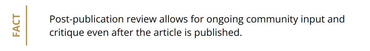 Fact - Post-publication review allows for ongoing community input and critique even after the article is published.